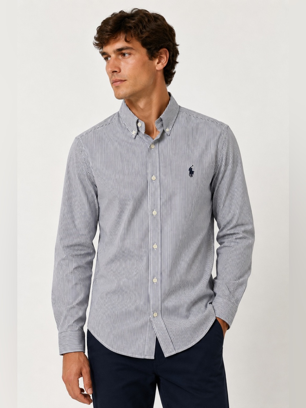 U.S. Polo Assn Grey White Stripe Wrinkle Free Dress Shirt 15 34/35
